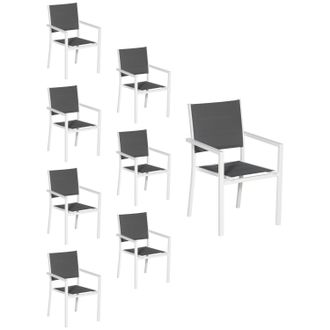 Happy Garden Set Di 8 Sedie Imbottite In Alluminio Bianco - Textilene Grigio