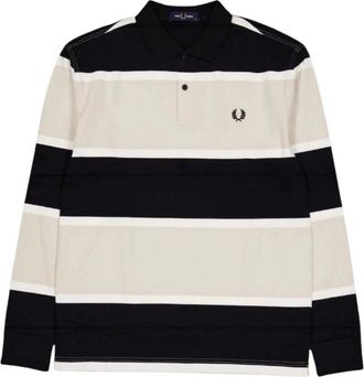 Fred Perry Heren Gestreept Poloshirt Met Lange Mouwen (Havermout/zwart)