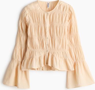 H&M Gesmokte Baumwollbluse - Hellbeige
