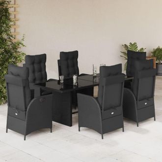vidaXL Set De Comedor De Jard&iacute;n 7 Pzas Y Cojines Rat&aacute;n Sint&eacute;tico Negro Vidaxl