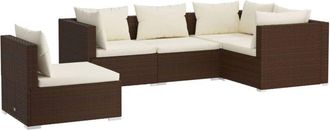 vidaXL Set Muebles De Jard&iacute;n 5 Piezas Y Cojines Rat&aacute;n Sint&eacute;tico Marr&oacute;n Vidaxl