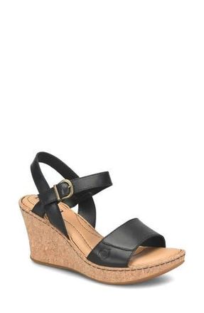 B&oslash;rn Janine Wedge Sandal in Black Leather at Nordstrom Rack, Size 10