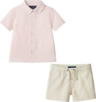 Andy & Evan Polo & Shorts Set in Coral Stripe at Nordstrom, Size 12-18M