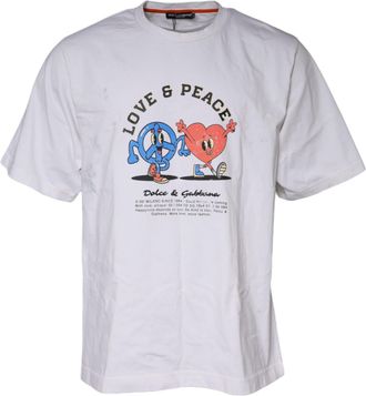 Dolce & Gabbana White Love & Peace Cotton Round Neck Mens T-shirt (Pre-Owned)