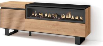 Skraut Home Mueble tv efecto madera roble 150x35x57cm chimenea efecto fuego