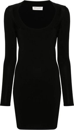 Saint Laurent Zwarte Geribbelde Gebreide Jurk - Dames - Korte kleedjes - Zwart - M - Kleedjes