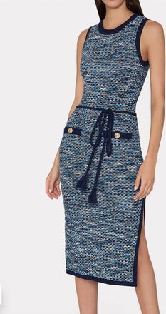 Milly Kim Textured Knit Midi Dress In Blue