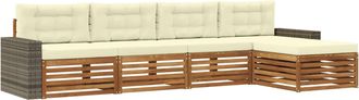 vidaXL Conjunto De Sof&aacute;s De Exterior 5 Uds. Natural Y Crema Poli&eacute;ster Vidaxl