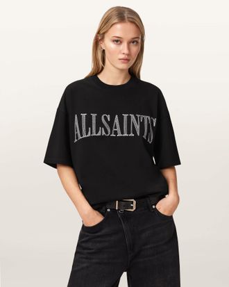 AllSaints Cotton Dash Etta Oversized Embroidered T-Shirt, Size: XS
