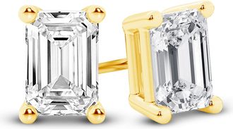 Grown Brilliance 14K Yellow Gold IGI Certified 4 Carat Emerald Cut Lab Grown Diamond Stud Earrings for Women, VS Clarity, E-F Color