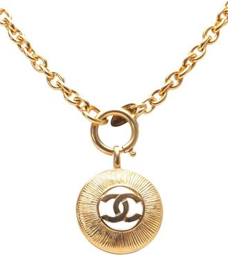 Chanel 1970-1980 vergulde halsketting met ronde CC-hanger - Goud