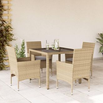 vidaXL Set Comedor Jard&iacute;n 5 Pzas Cojines Rat&aacute;n Sint&eacute;tico Vidrio Beige Vidaxl
