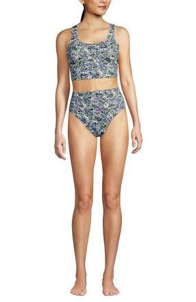 Lands End Tugless Tankini Top and High Waisted Bottom Swimsuit Set in White/lilac Multi Ditsy Floral at Nordstrom, Size Xx-Small