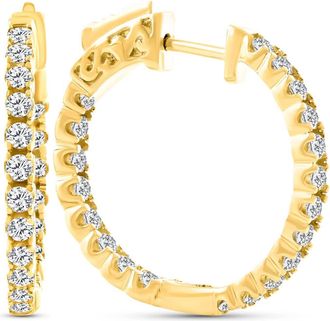 Pompeii3 2Ct Diamond Inside Outside 14K Yellow Gold Hoops 10 Grams Lock 1 Tall