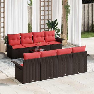 vidaXL Vidaxl Set Divano Da Giardino 9 Pz Beige E Rosso Polyrattan