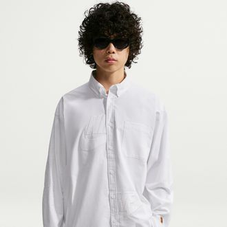 Nike Mens Club Rules Long-Sleeve Oxford Top in White | IQ8428-100