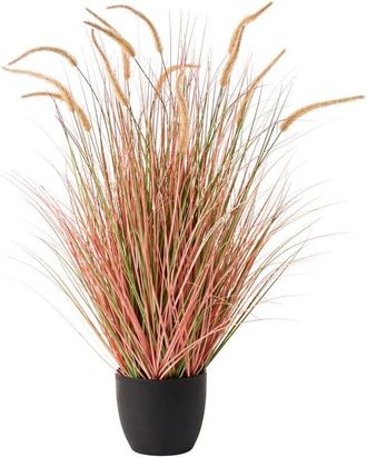 Beliani Planta Artificial En Maceta Para Interior Decoraci&oacute;n De Pl&aacute;stico Con Maceta Negra 120 Cm Hojas Verdes Y Junco Naranja Bristlegrass