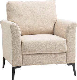HOMCOM Linen Fabric Modern Accent Chair with Metal Legs, Wood Frame, Beige - Homcom