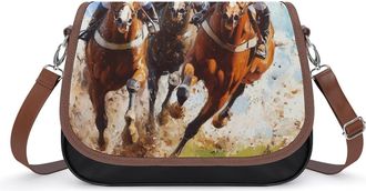 Generic Jockeys Horses Racing Sports Crossbody Bags for Women Fashion Leather Shoulder Handbags With Adjustable Strap