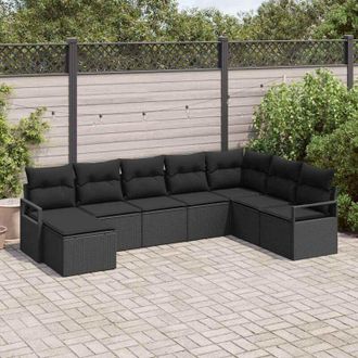vidaXL Conjunto De Sof&aacute; De Jard&iacute;n 8 Pcs Negro Polirat&aacute;n Vidaxl