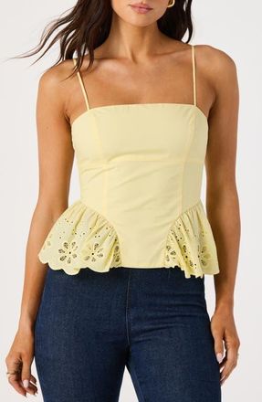 ASTR the Label Teale Eyelet Cotton Peplum Top in Yellow at Nordstrom, Size X-Small