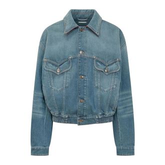 Versace Denim Jackets, female, Blue, Size: XS Cuff Collared Jacket