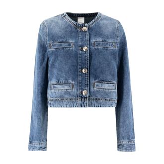 Pinko Denim Jackets, female, Blue, M, Vintage Denim Cropped Jacket