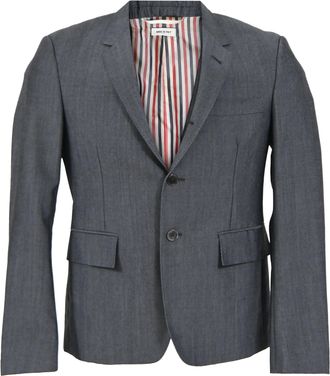 Thom Browne RWB Selvedge Blazer in Grey Mohair Wool