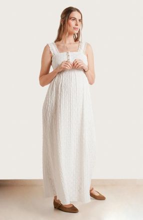 Nom Maternity Emma Maternity & Nursing Maxi Dress in White Lace at Nordstrom, Size X-Large