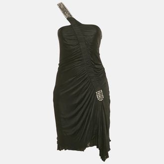 Roberto Cavalli Black Embellished Jersey One Shoulder Mini Dress