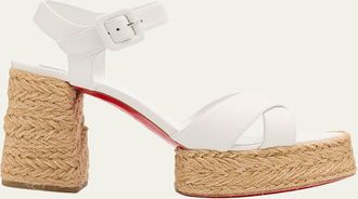 Christian Louboutin 70mm Calakala Leather Crisscross Espadrille Sandals