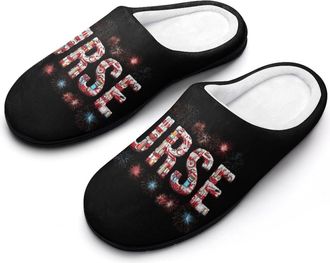 Generic Nurse U.S. Flag Funny Mens Cotton Slippers Soft Non-Slip Rubber Sole House Slipper Indoor Outdoor