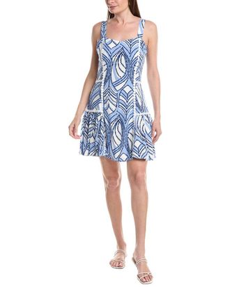 Ellen Tracy Dotted Lace Trim Linen-Blend Dress