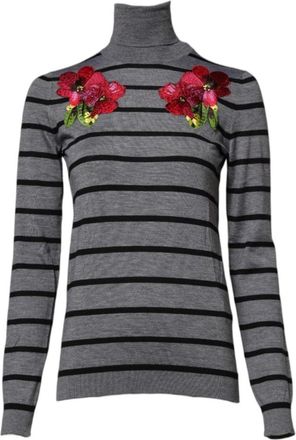Dolce & Gabbana Pullover Trui - Dames - Cashmere truien - Grijs - 2XS - Leer - Truien & Vesten