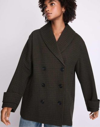 Stradivarius cappotto in feltro con collo sciallato color kaki-Verde