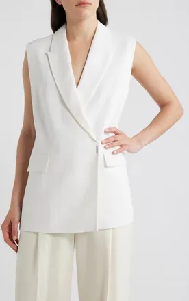 BOSS Jankania Linen Blend Vest in Bright White at Nordstrom, Size 16