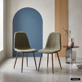Sweeek Silla de madera y tela con patas color nogal, set de 2, verde kaki
