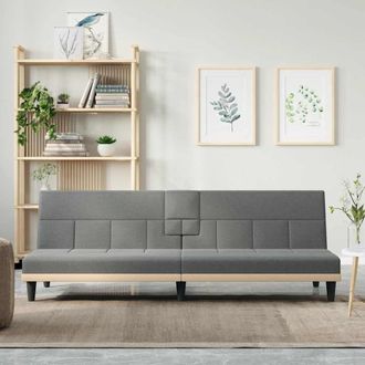 vidaXL Sof&aacute; Cama Con Portavasos Tela Gris Oscuro Vidaxl