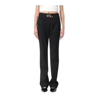 Diesel Wide Trousers, female, Black, Size: 2XS Straight Leg Pants with Waist Detail