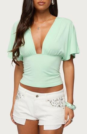 Edikted Betee Flutter Plunge Neck Top in Mint at Nordstrom, Size X-Small