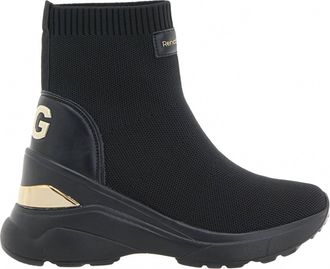 Renato Garini Womens High Wedge Slip On Bootie In Black/gold