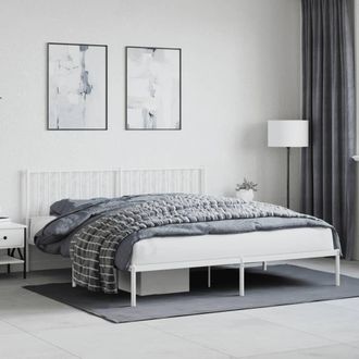Berkfield Home Metal Bed Frame without Mattress with Headboard White 183x213cm | Size: 183x213 cm
