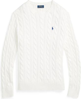 Polo Ralph Lauren Kabel Gebreide Trui met Ronde Hals - Heren - Ronde hals truien - Wit - 2XL - Katoen - Truien & Vesten