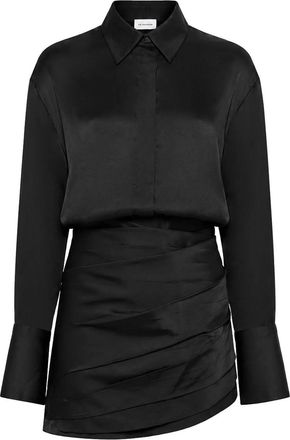 Andamane Satin Mini Shirt Dress With Draped Skirt