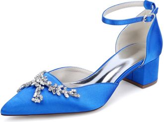 Generic Womens Shoes Evening Low Heel Bridal Wedding Pumps Satin Prom Party Dress Chunky Heels Pumps 4.5Cm,Royal Blue,10 UK
