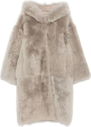 Liska hooded shearling coat - Neutrals