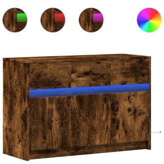 Berkfield Home TV Cabinet with LED Smoked Oak 91x34x61 cm Engineered Wood in Brown | Size: 91 x 34 x 61 cm