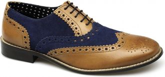 London Brogues GATSBY Mens Leather Brogue Shoes Tan/Navy Suede UK 12