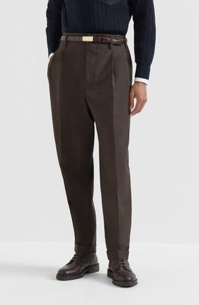 Brunello Cucinelli Virgin wool diagonal trousers with double pleats in Rust Brown at Nordstrom, Size 44