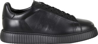 Hogan Black H677 Leather Rubber Sole Leather Sneakers